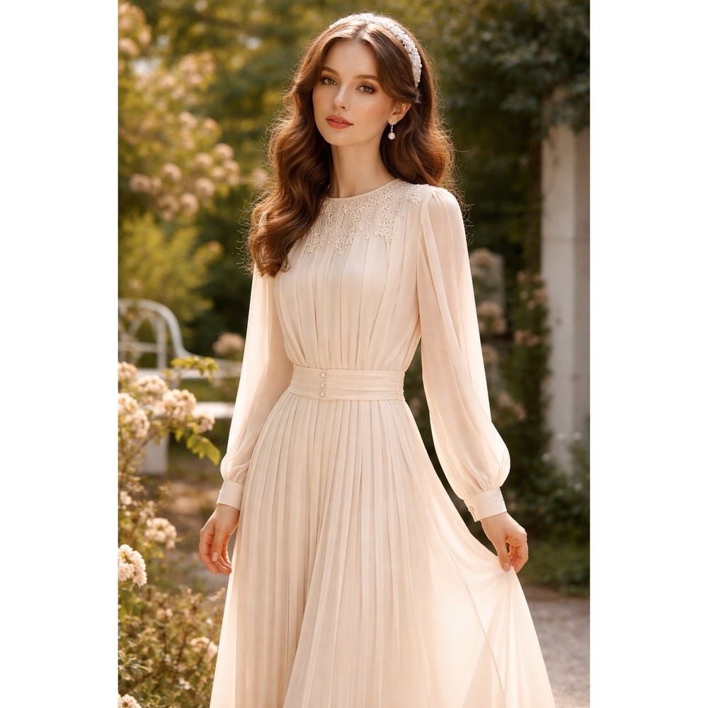 Liz Roberts Vtg Pleated Midi Dress Timeless Feminine Cottage Core Ethereal Sz 10